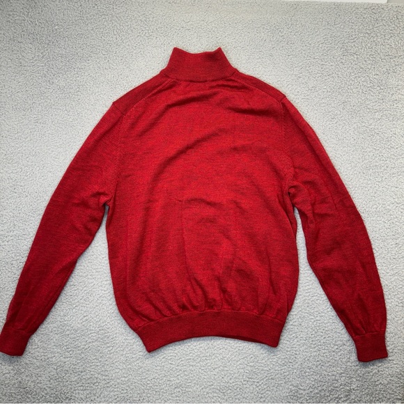 Brooks Brothers Merino Wool Sweater Mens Large Red 1/4 Zip Pullover Wool Jumper - Picture 2 of 11